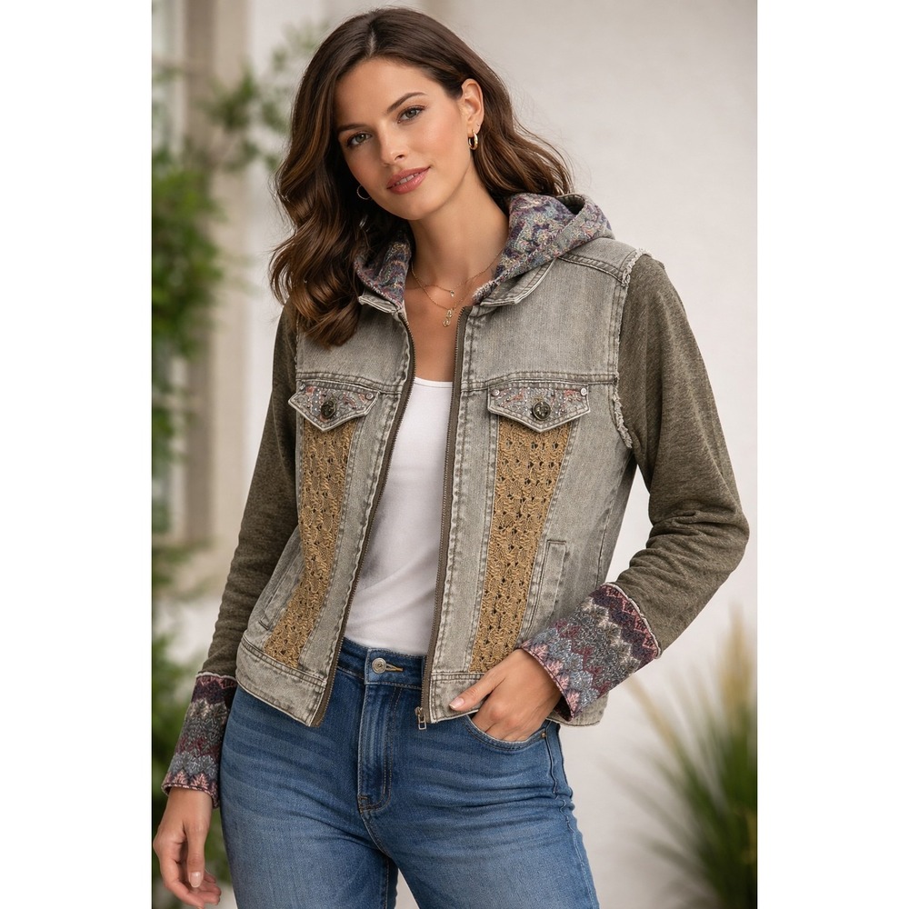 Miss Me Denim Y2K Boho Cowgirl Rustic Artsy Western Women 2000 Lace Jacket M